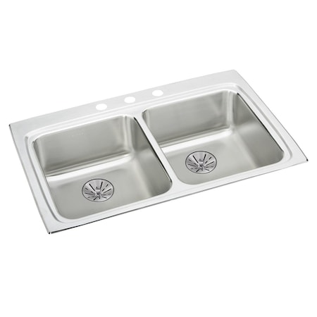 Elkay Lustertone Stainless Steel 33 X 22 X 6-1/2 Equal Double Bowl Top Mount Ada Sink With Perfect Drain LRAD332265PD5